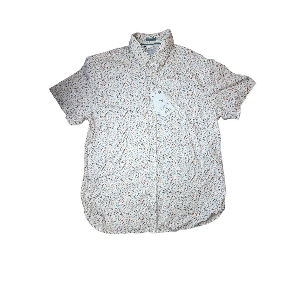 Denim & Flower Redefined Men’s Button‎ Up Shirt Size L White Floral Short Sleeve